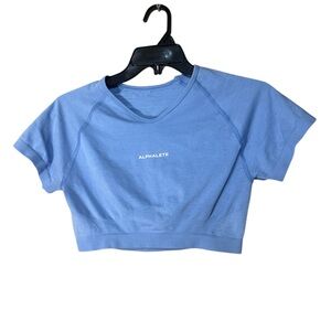 Alphalete Light Blue Athletic Top Short Sleeve Exercise Crop Tee - Size L